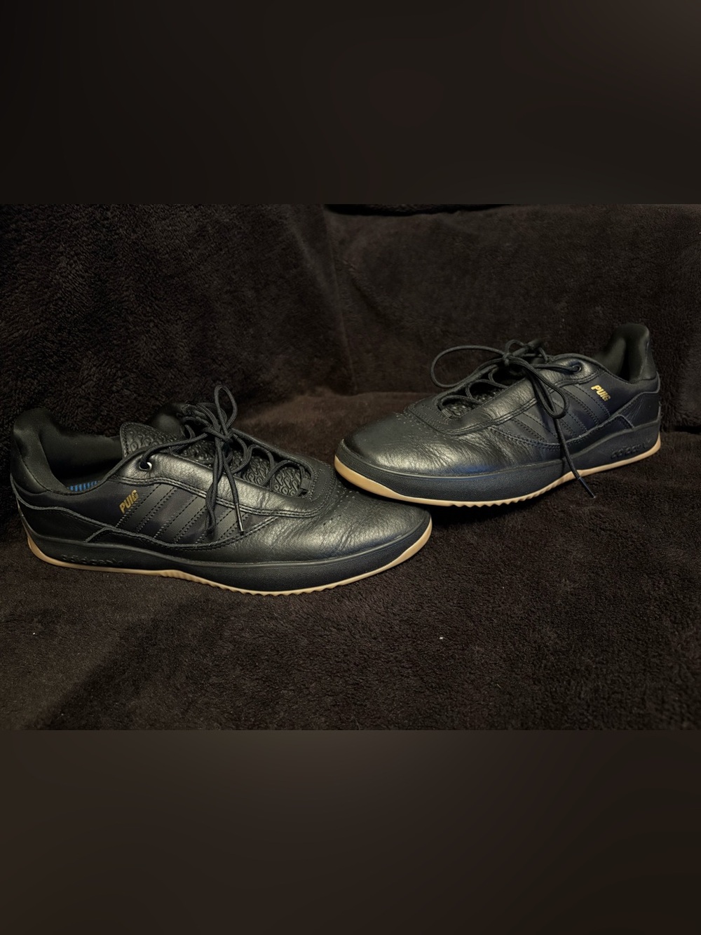 Adidas Lucas Puig Indoor Black On Black Leather Skateboarding Gum Shoes Size 12M